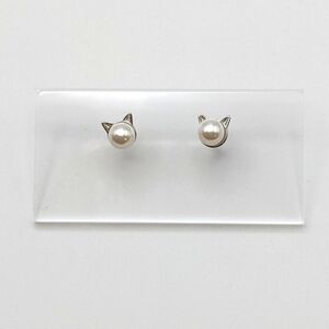 Pearl with cat ears 925 sterling silver stud earrings
